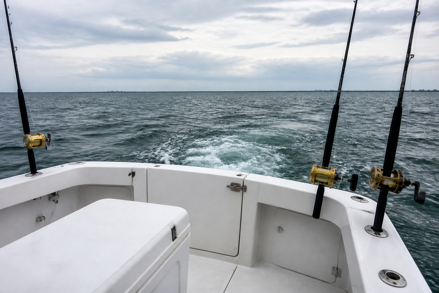 Fishing rods ready on a boat deck